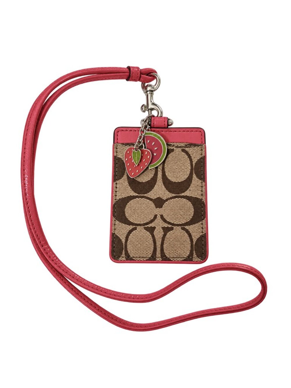 Coach 63554 Signature Fruit Charm Pink Lanyard ID Holder NWOT